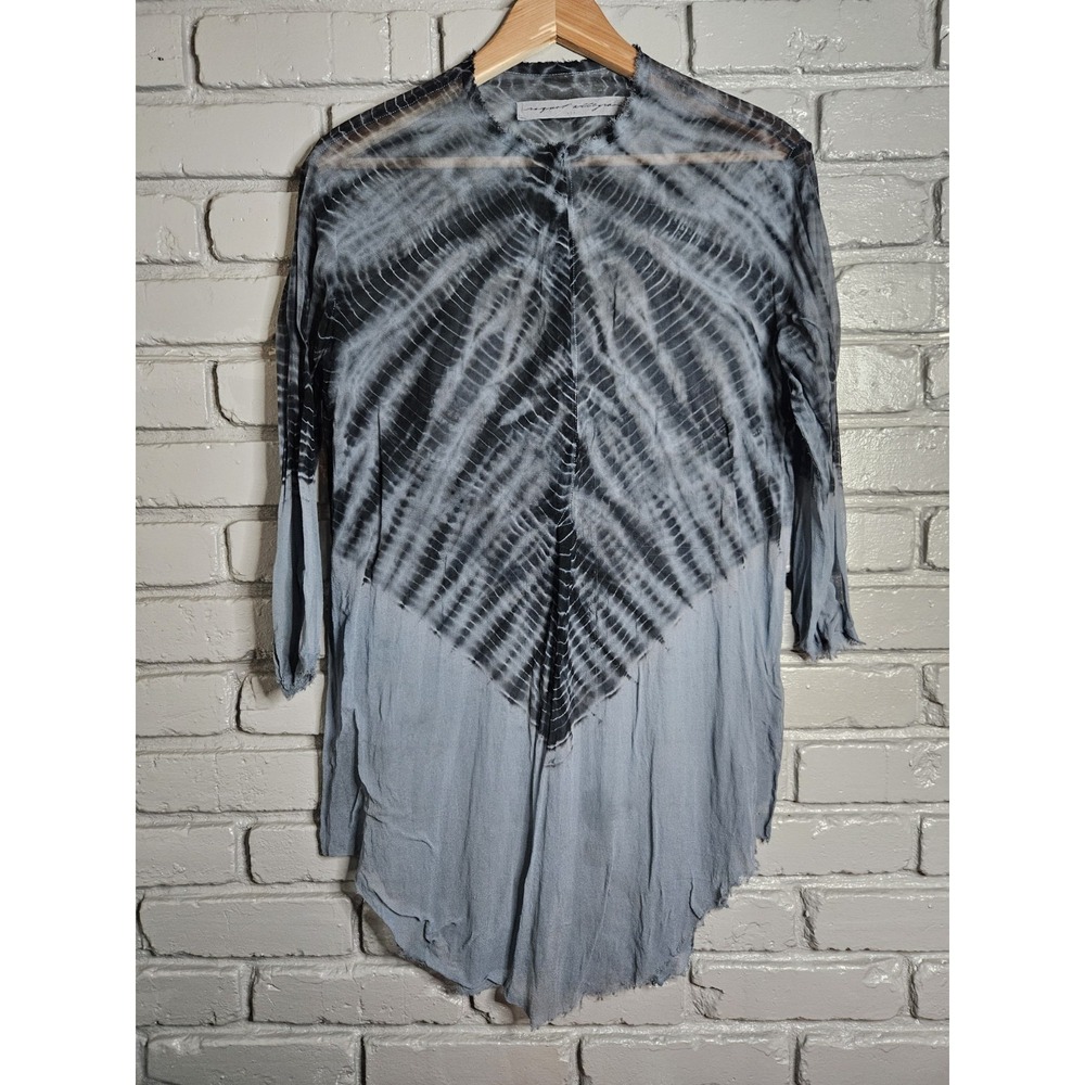 Raquel Allegra Blue Grey Sheer Silk Shirt Women's Size 1 Beach‎ Resort Wear